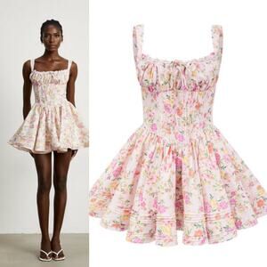 Miss Rosier NEW Kara Floral Print Cotton Mini Dress Bridgerton Victorian Tea